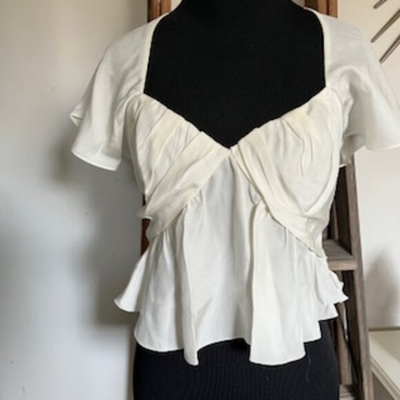 🧡3/15 FRAME Cream/Ivory Short Flutter Sleeve Silk Blouse Top Women's XS/TP - Picture 3 of 10